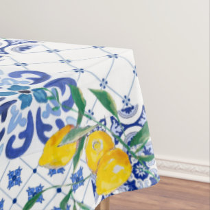 Mediterranean tiles,lemons,majolica  tablecloth
