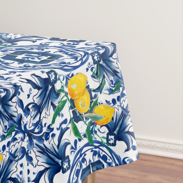 Mediterranean tiles,majolica,blue tiles,lemons   tablecloth (In Situ)
