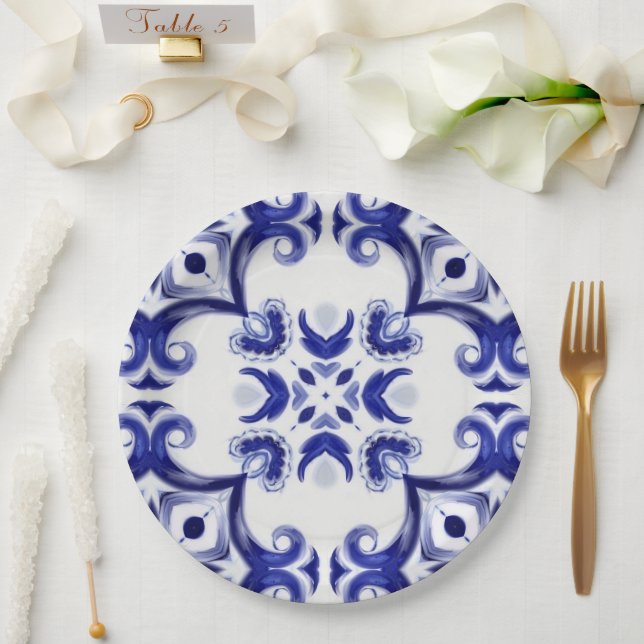 Mediterranean tiles,majolica,Sicilian, Paper Plate (Wedding)