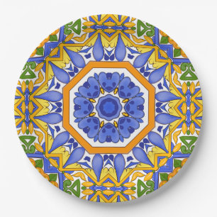 Mediterranean tiles,majolica,Sicilian, Paper Plate