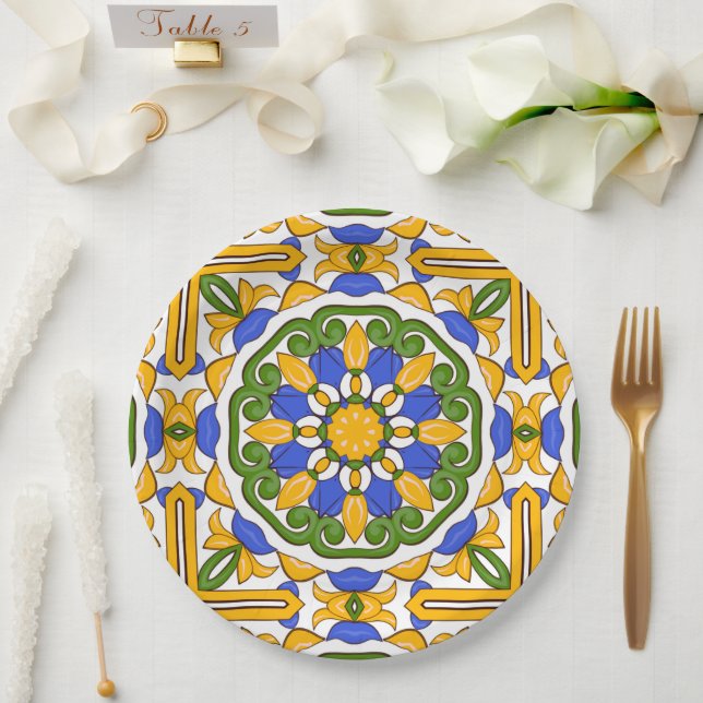 Mediterranean tiles,majolica,Sicilian, Paper Plate (Wedding)