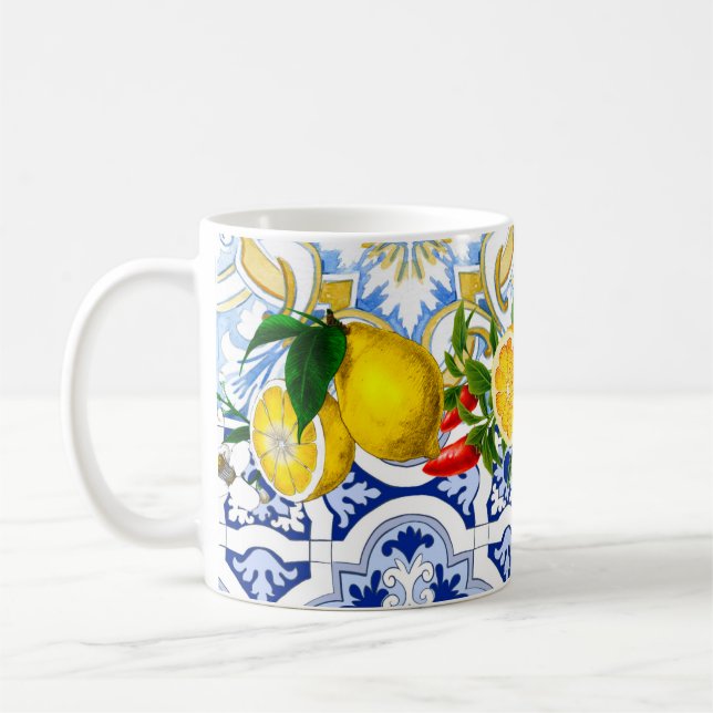 Mediterranean tiles, majolica,Sicilian style     Coffee Mug (Left)
