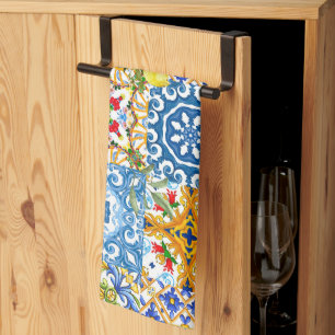 Mediterranean tiles, majolica,Sicilian style Kitchen Towel