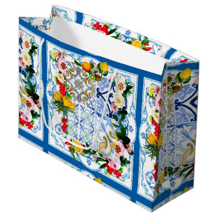 Mediterranean tiles, majolica,Sicilian style     Large Gift Bag