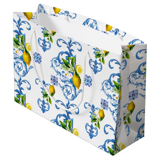 Mediterranean tiles, majolica,Sicilian style      Large Gift Bag (Back Angled)