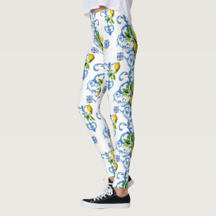 Mediterranean tiles, majolica,Sicilian style      Leggings