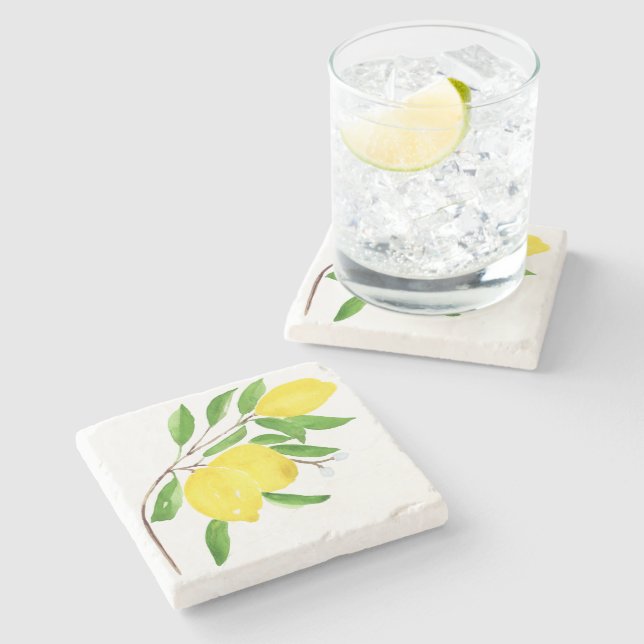 Mediterranean tiles, majolica,Sicilian style,lemon Stone Coaster (Side)