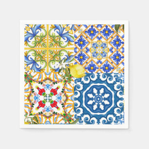 Mediterranean tiles, majolica,Sicilian style Napkin