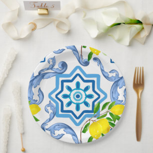 Mediterranean tiles,majolica, Sicilian style    Paper Plate