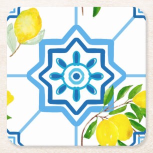 Mediterranean tiles,majolica, Sicilian style Square Paper Coaster