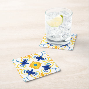 Mediterranean tiles, majolica,Sicilian style Square Paper Coaster