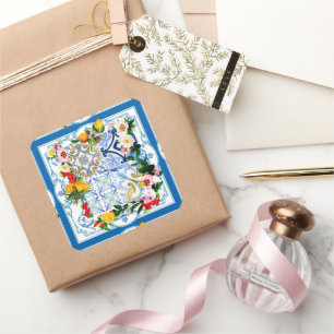 Mediterranean tiles, majolica,Sicilian style    Square Sticker