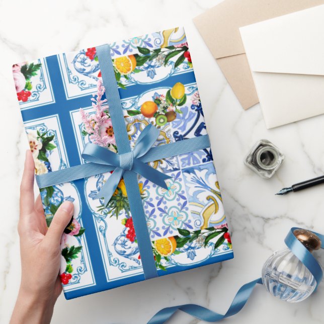 Mediterranean tiles, majolica,Sicilian style     Wrapping Paper (Gifting)
