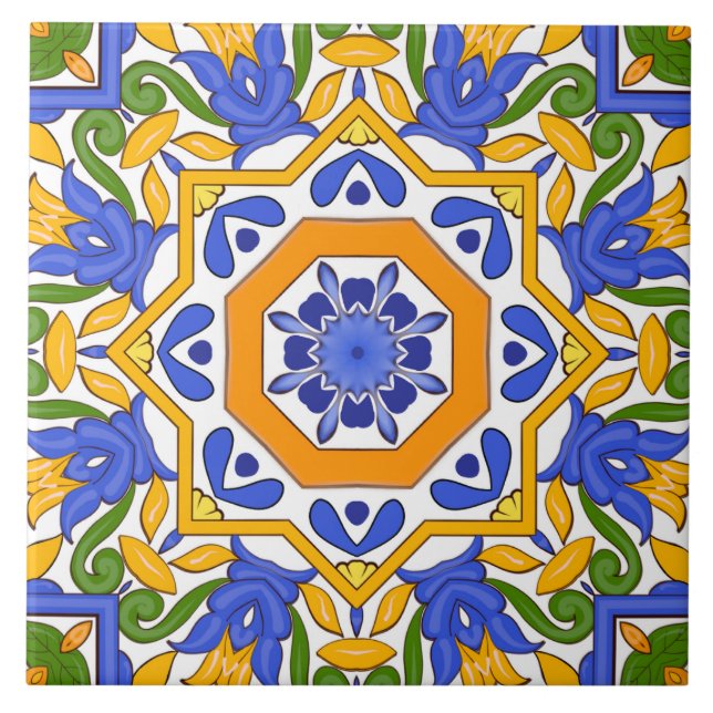 Mediterranean tiles,majolica,summer,Ceramic Tile (Front)