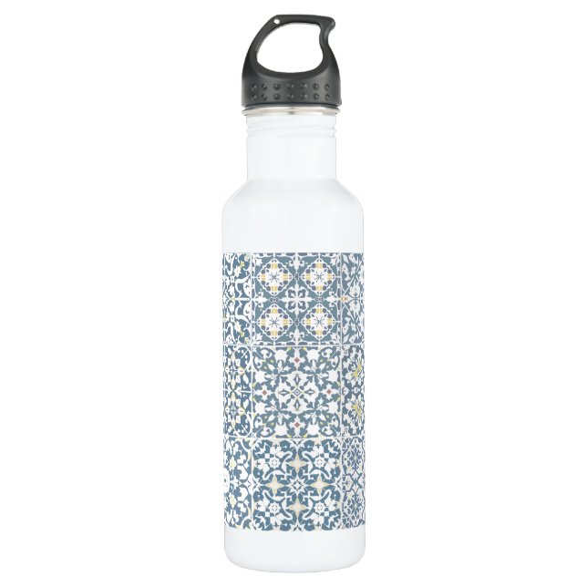Mediterranean Tiles, Moroccan, Majolica, Azulejo 710 Ml Water Bottle (Front)