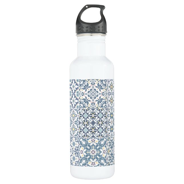 Mediterranean Tiles, Moroccan, Majolica, Azulejo 710 Ml Water Bottle (Front)