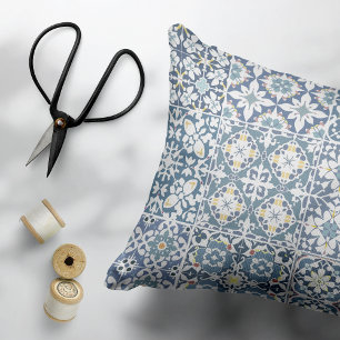 Mediterranean Tiles, Moroccan, Majolica, Azulejo Accent Pillow