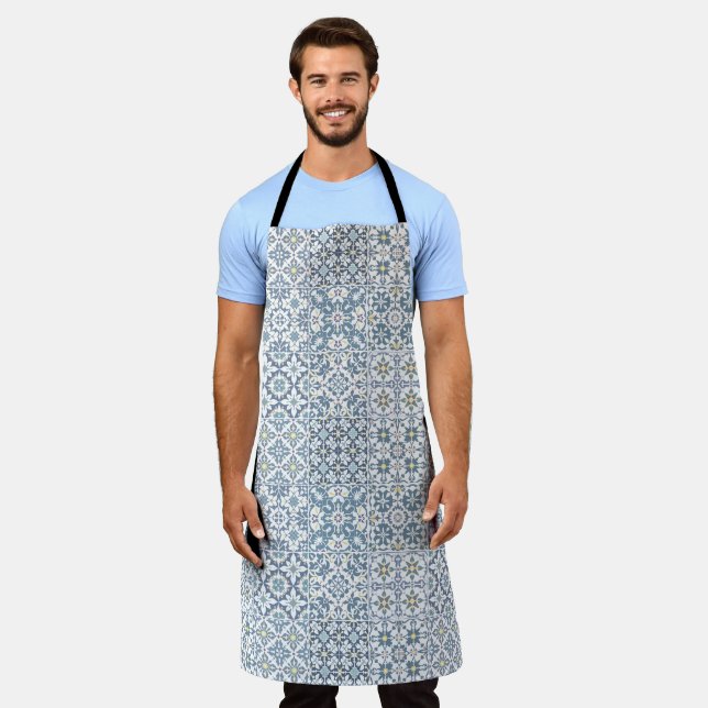 Mediterranean Tiles, Moroccan, Majolica, Azulejo Apron (Worn)
