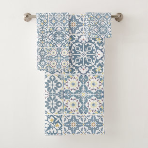 Mediterranean Tiles, Moroccan, Majolica, Azulejo Bath Towel Set