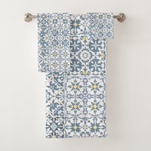 Mediterranean Tiles, Moroccan, Majolica, Azulejo Bath Towel Set