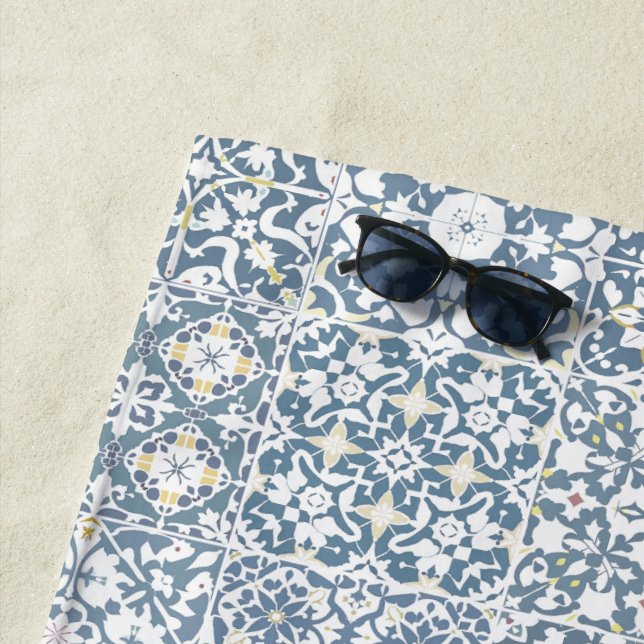 Mediterranean Tiles, Moroccan, Majolica, Azulejo Beach Towel (In Situ)