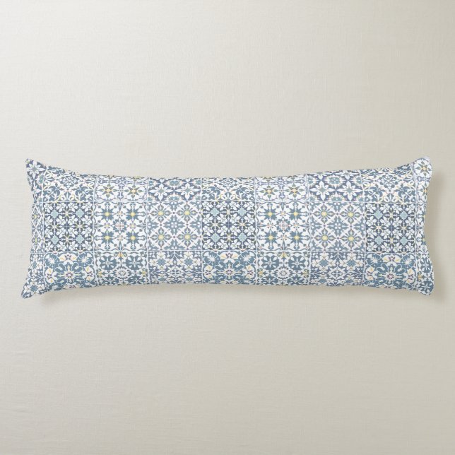 Mediterranean Tiles, Moroccan, Majolica, Azulejo Body Pillow (Front)
