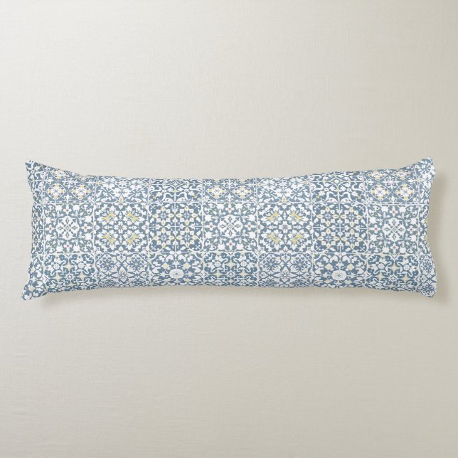 Mediterranean Tiles, Moroccan, Majolica, Azulejo Body Pillow (Front)