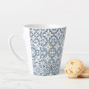 Mediterranean Tiles, Moroccan, Majolica, Azulejo Latte Mug