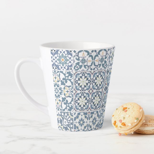 Mediterranean Tiles, Moroccan, Majolica, Azulejo Latte Mug (In Situ)
