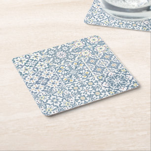 Mediterranean Tiles, Moroccan, Majolica, Azulejo Square Paper Coaster