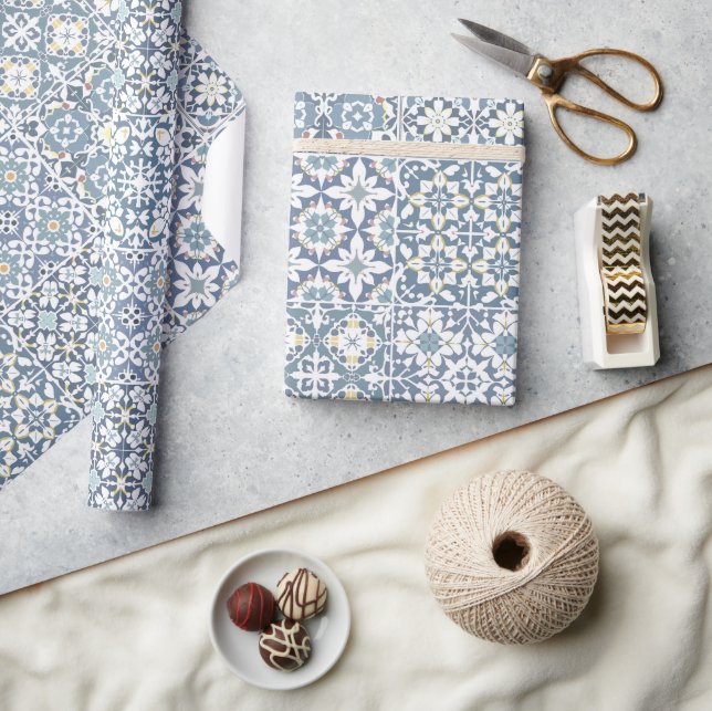 Mediterranean Tiles, Moroccan, Majolica, Azulejo Wrapping Paper (Crafts)