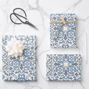 Mediterranean Tiles, Moroccan, Majolica, Azulejo Wrapping Paper Sheet