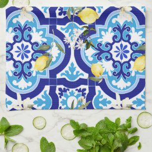 Mediterranean tiles,mosaic,lemon, kitchen towel