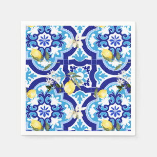 Mediterranean tiles,mosaic,lemon, napkin