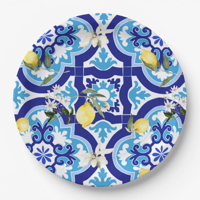 Mediterranean tiles,mosaic,lemon,    paper plate (Front)