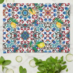 Mediterranean tiles,mosaic,lemon,summer art kitchen towel