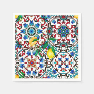 Mediterranean tiles,mosaic,lemon,summer art napkin