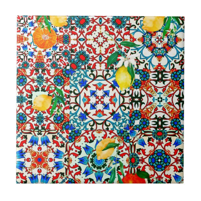 Mediterranean tiles,mosaic,lemon,summer art tile (Front)