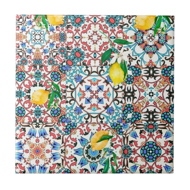 Mediterranean tiles,mosaic,lemon,summer art tile (Front)