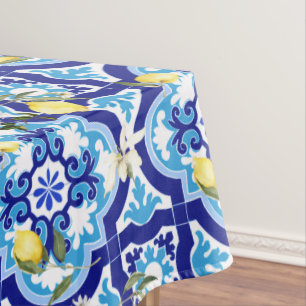 Mediterranean tiles,mosaic,lemon, tablecloth