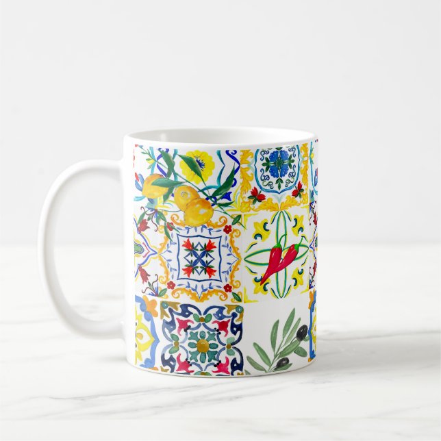 Mediterranean tiles,olives,chilli peppers,lemons  coffee mug (Left)