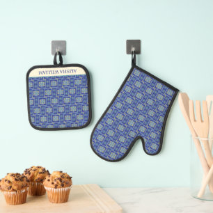 Mediterranean Tiles Pattern Modern Custom Oven Mitt & Pot Holder Set