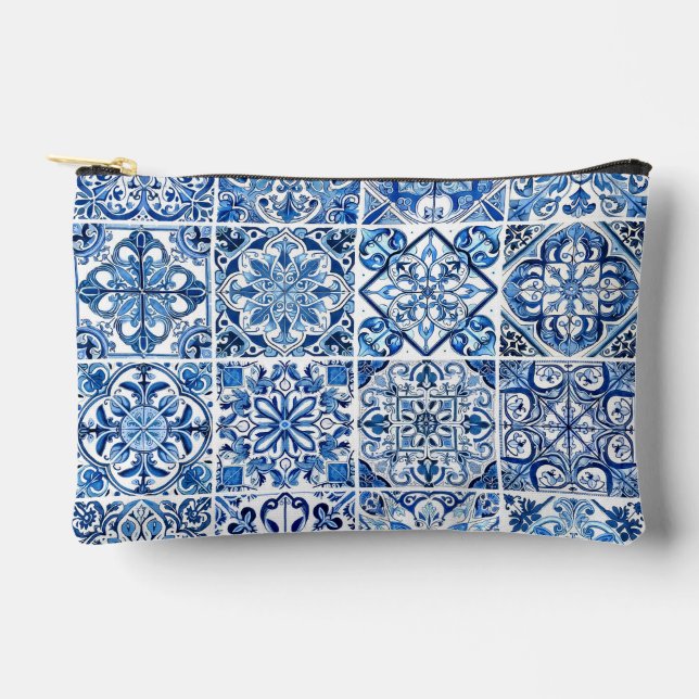 Mediterranean Tiles, Portugese, Azulejo, Majolica Accessory Pouch (Front)