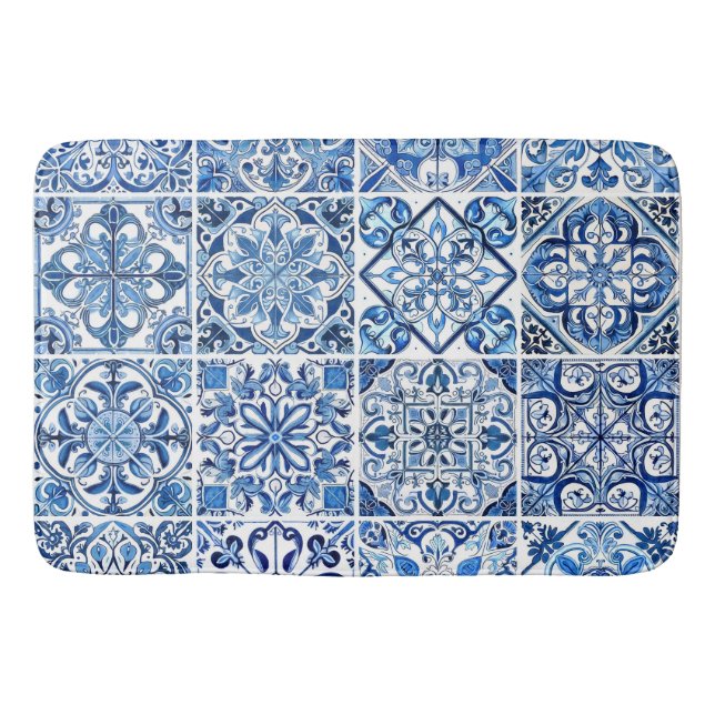 Mediterranean Tiles, Portugese, Azulejo, Majolica Bath Mat (Front)