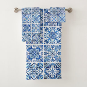 Mediterranean Tiles, Portugese, Azulejo, Majolica Bath Towel Set