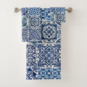 Mediterranean Tiles, Portugese, Azulejo, Majolica Bath Towel Set