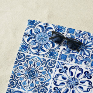 Mediterranean Tiles, Portugese, Azulejo, Majolica Beach Towel