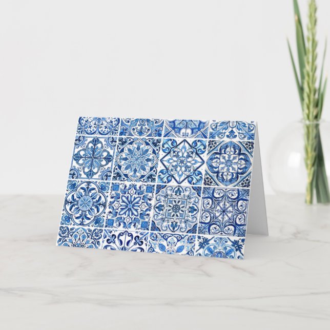 Mediterranean Tiles, Portugese, Azulejo, Majolica Card (Front)