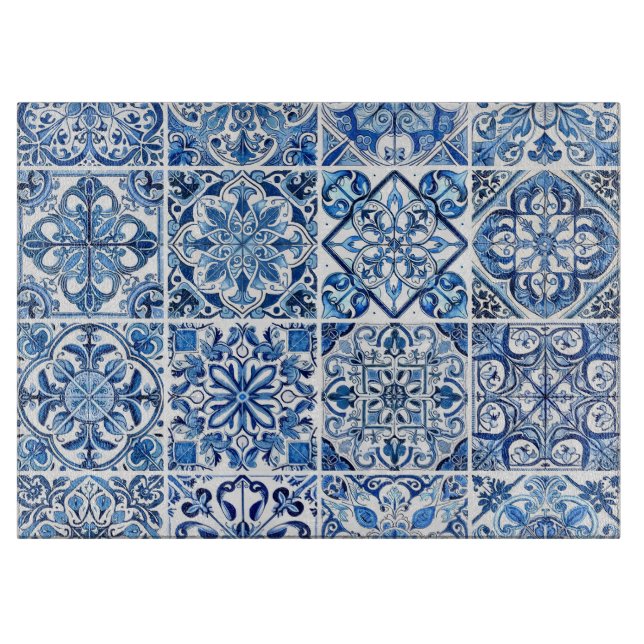 Mediterranean Tiles, Portugese, Azulejo, Majolica Cutting Board (Front)