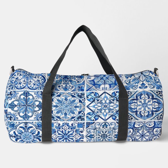 Mediterranean Tiles, Portugese, Azulejo, Majolica Duffle Bag (Front)